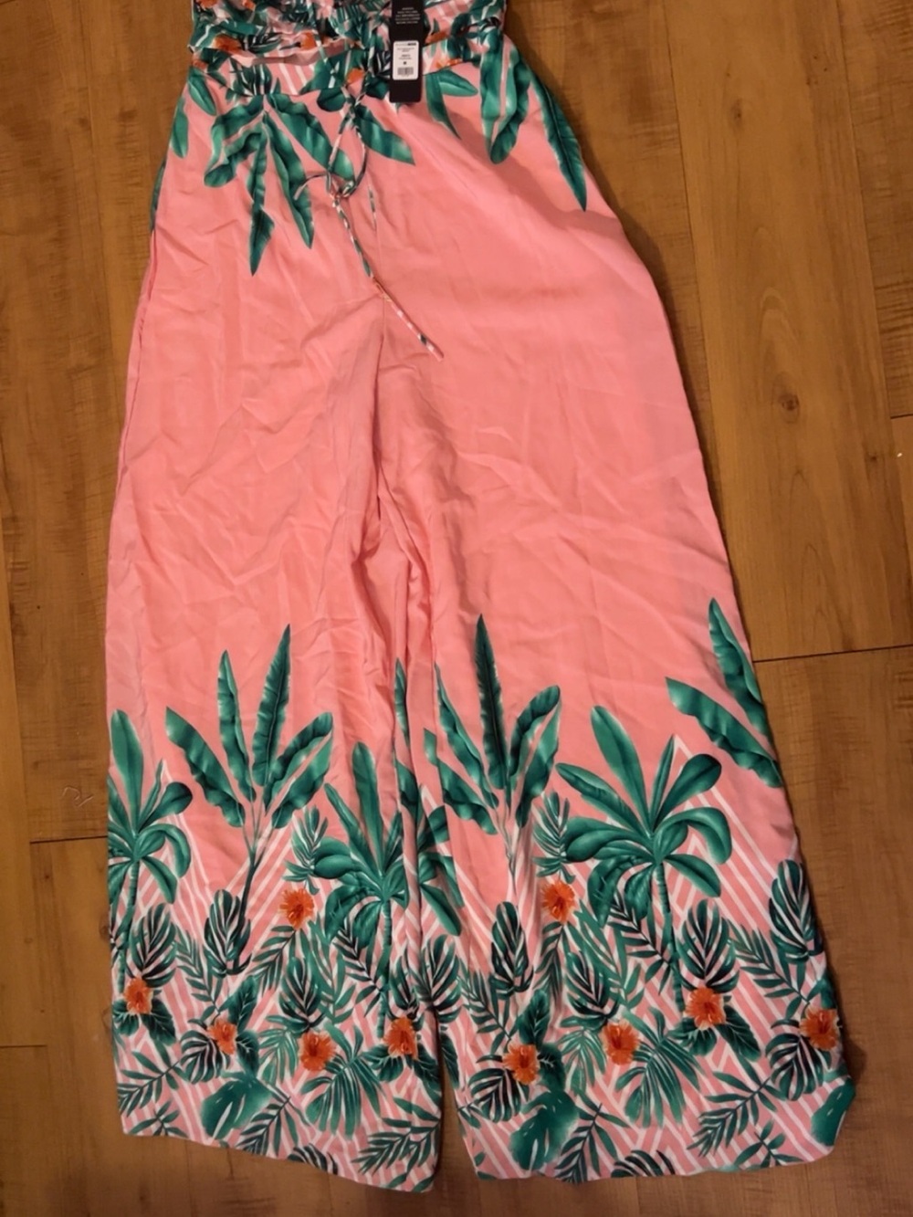 Fashion Nova Pink Tropical Leaf Print Swim Cover-Up Pants
